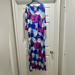 Soft Surroundings Vibrant Floral Long Sleeve Dress